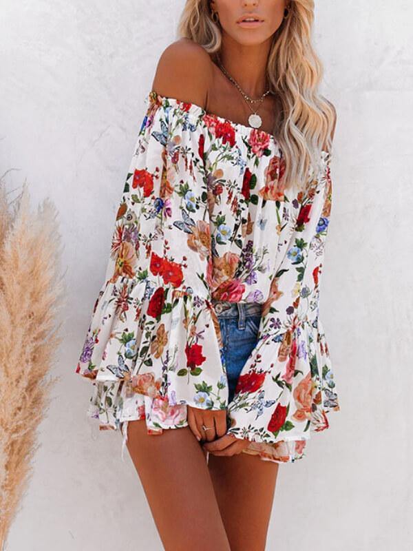 Women Off The Shoulder Floral Printed Shirt&Top - CHALIER