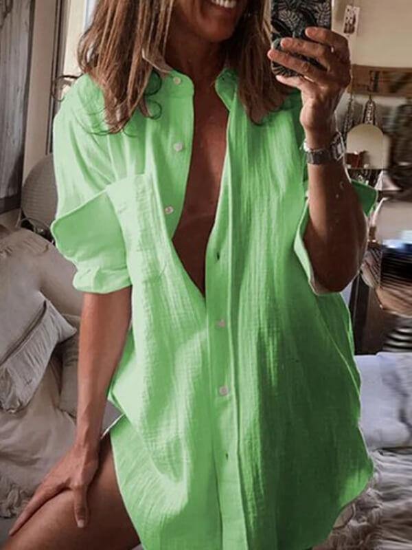 Women's Long Sleeve Loose Cotton Shirts & Tops - CHALIER