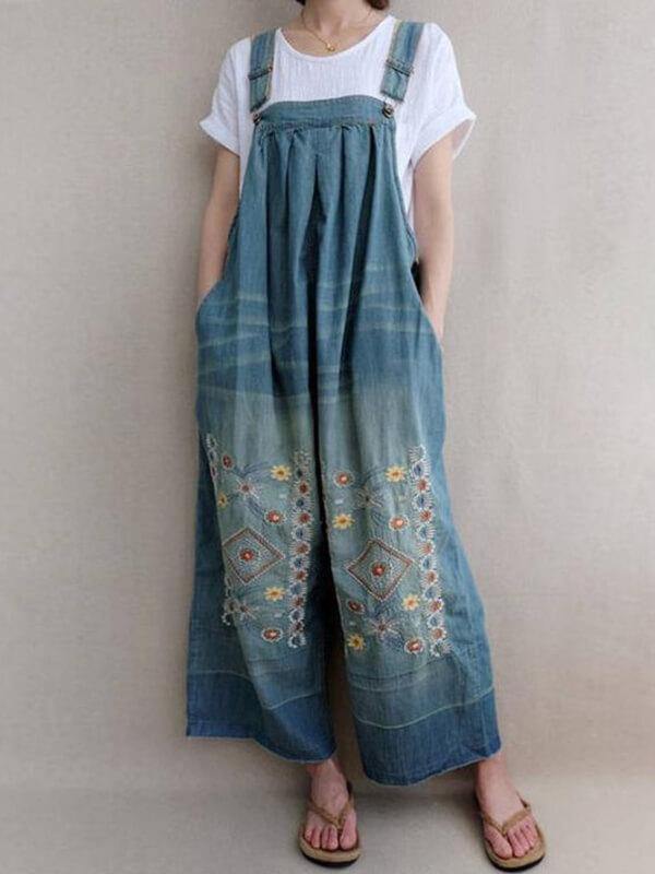 Chalier Loose Wide leg Blue Baggy Jeans Shift Denim One-Pieces - CHALIER