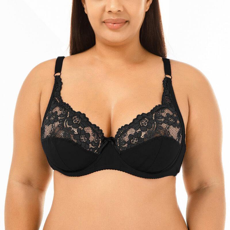 Women Plus Size Floral Lace Push Up Breathable Full Coverage Bra - CHALIER