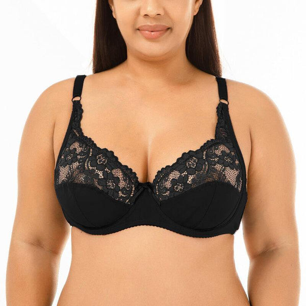 Women Plus Size Floral Lace Push Up Breathable Full Coverage Bra - CHALIER