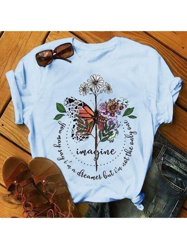 Ladies Print Casual Short Sleeve Modal T-Shirt - CHALIER