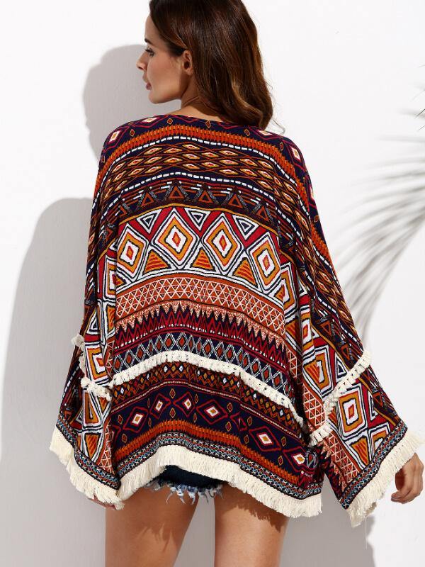 Ladies Tribal Printed Long Sleeve Cardigan - CHALIER