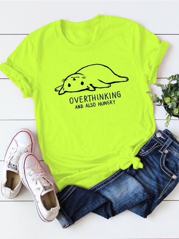 Women Casual Cat Printed Short Sleeve T-Shirt