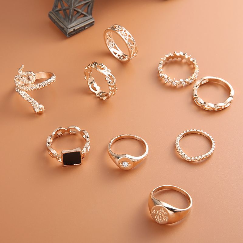 Female Fashionable Rings Woman Design Snack Gold Jewelry Set