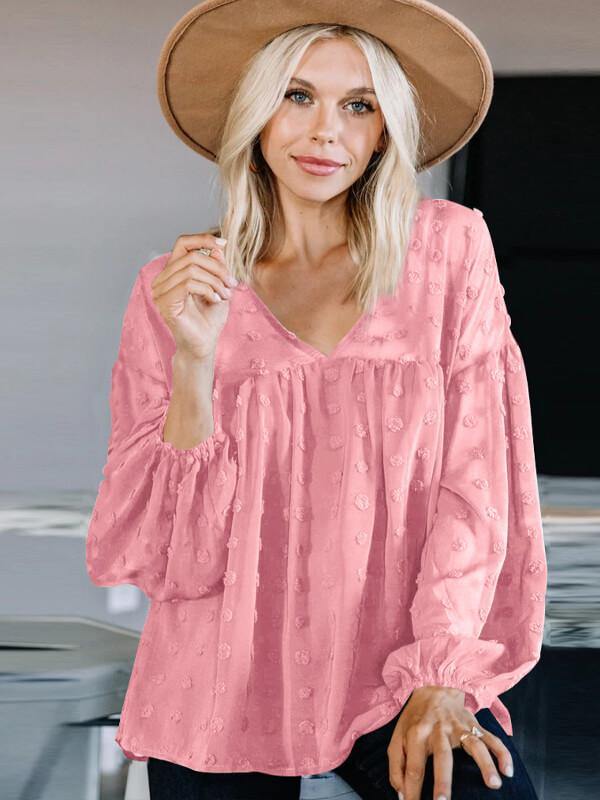 V Neck Long Sleeved Chiffon Blouse - CHALIER