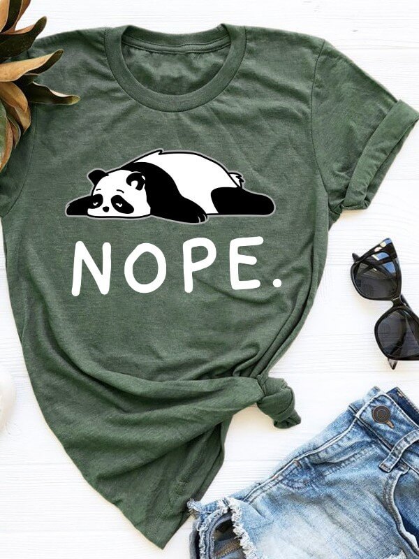 Women Panda Printed Short Sleeve T-Shirt