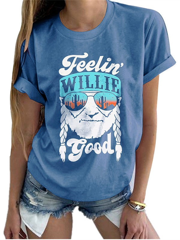 Women Summer Portrait Letter Printed T-shirt