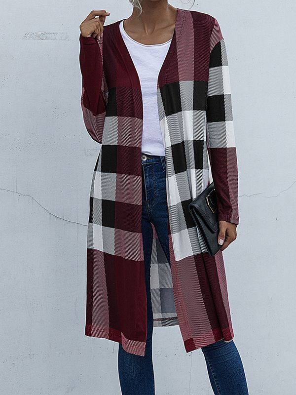 Women's Fashion Outwear Check Pattern Coat