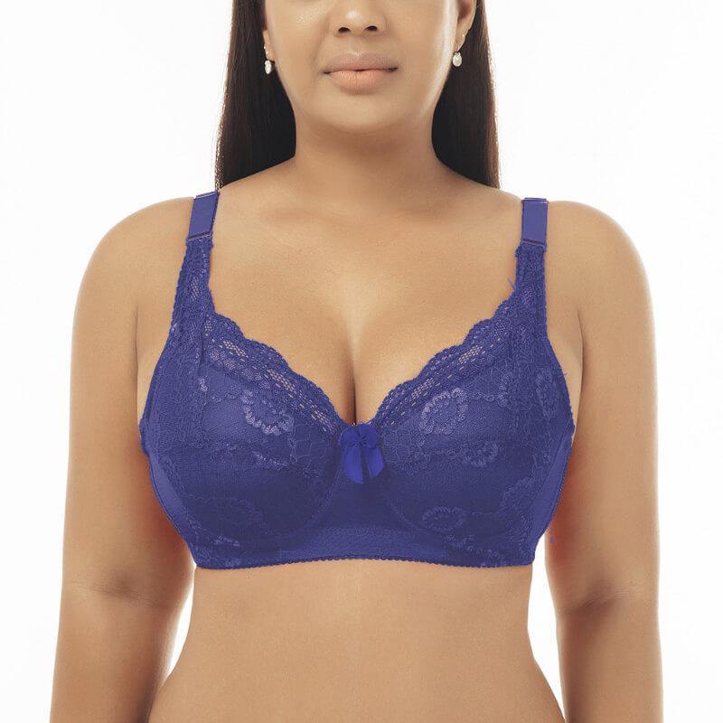 Women's Plus Size Lace Foral Full Coverage Underwire Push Up Bra - CHALIER