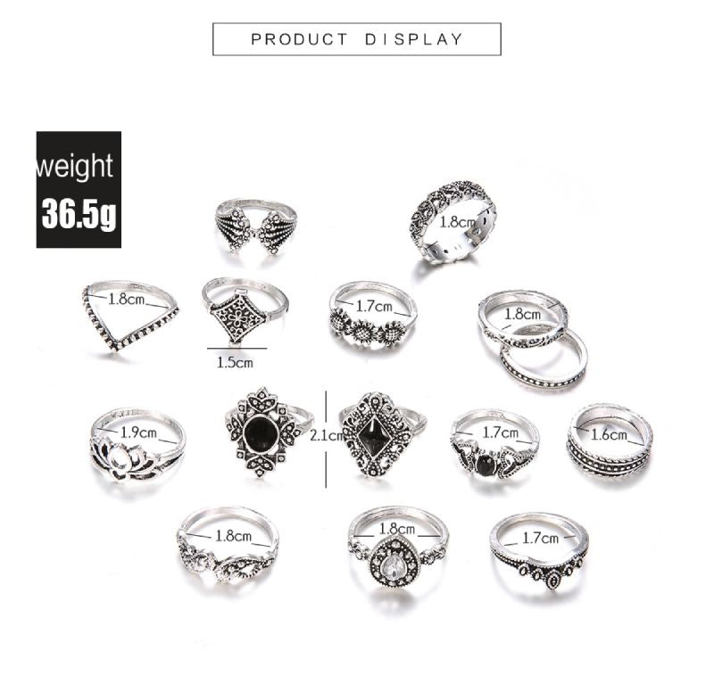 Female Design Hot Bohemia Rings Silver Jewelry Set