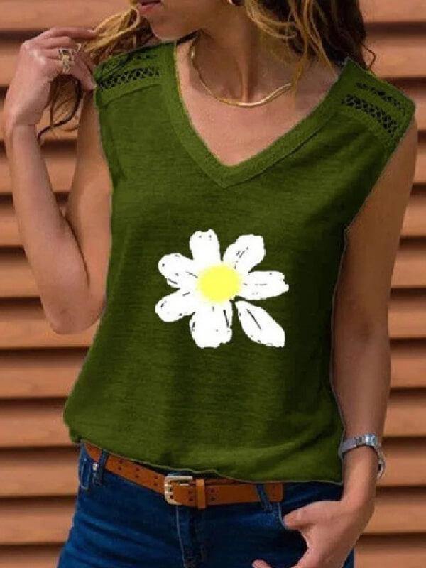 Women's V Neck Casual Sleeveless Top - CHALIER