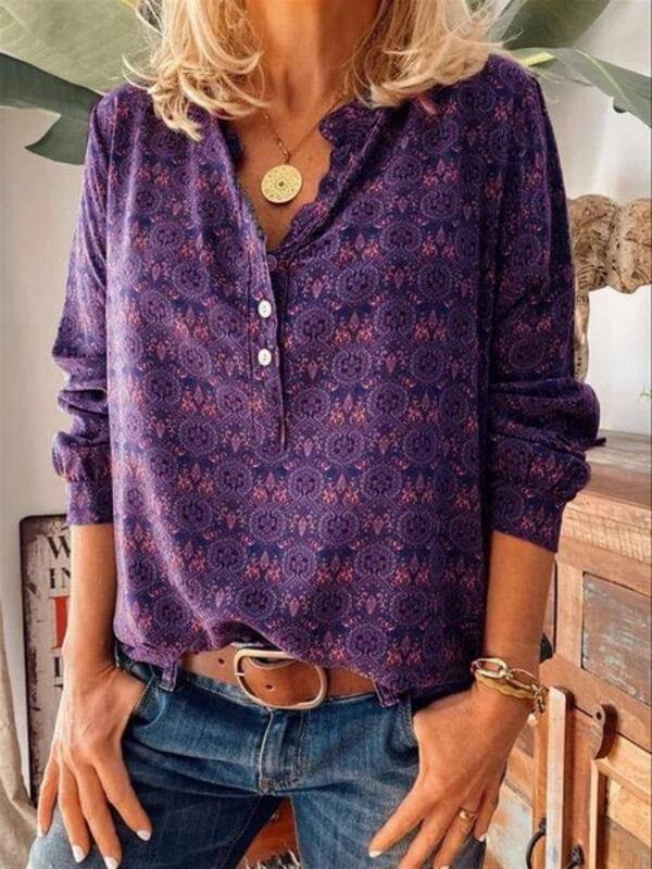 Women Floral Long Sleeve Casual Printed Shirt - CHALIER