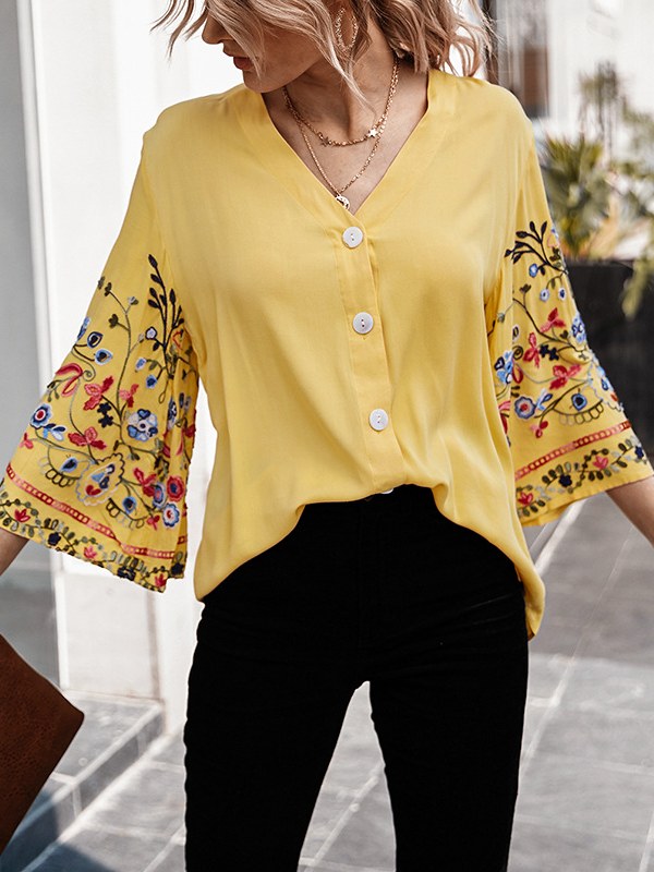 Women's Fashion Top Casual Embroidery Design Shirt