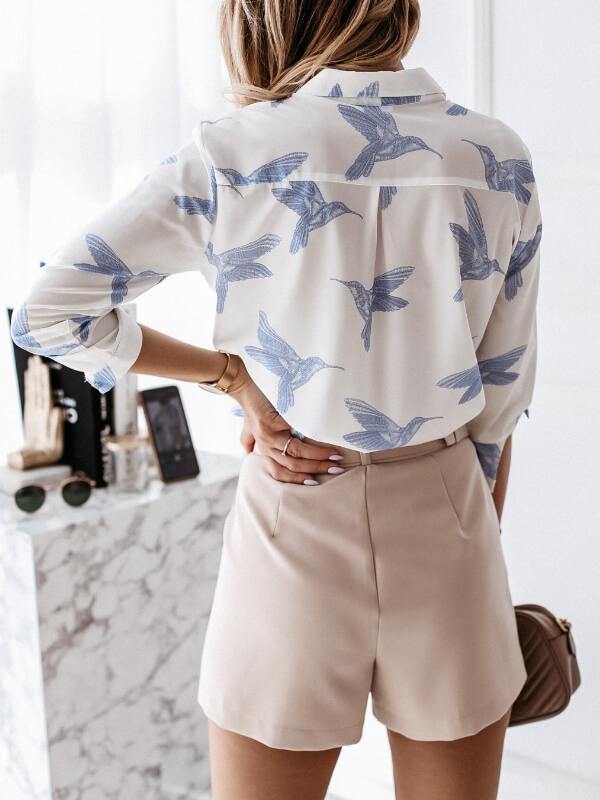 Ladies Long Sleeve Animal Printed Blouses - CHALIER