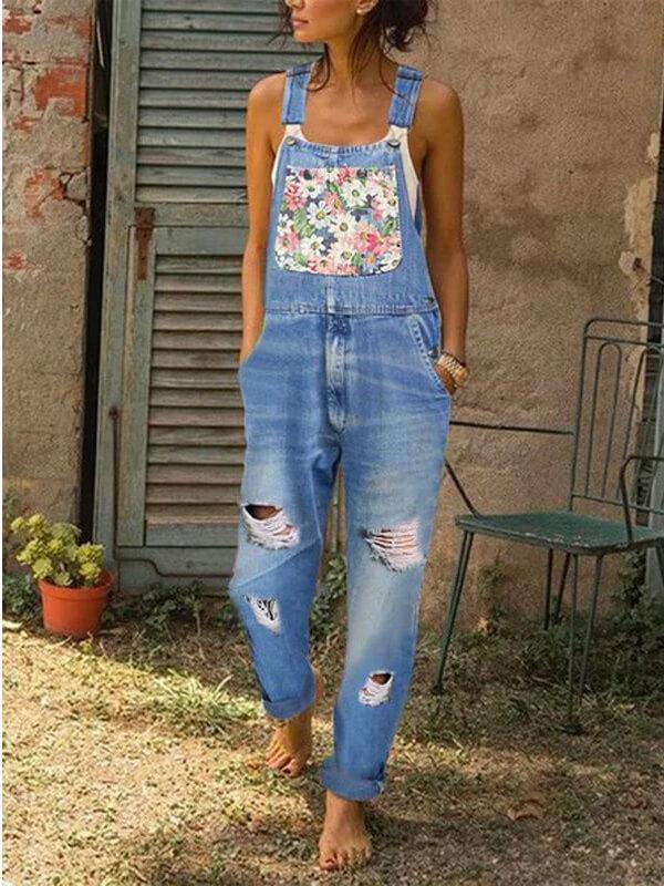 Chalier Sleeveless One-Pieces Denim Overalls Slim Fit Stretch Jumpsuit - CHALIER