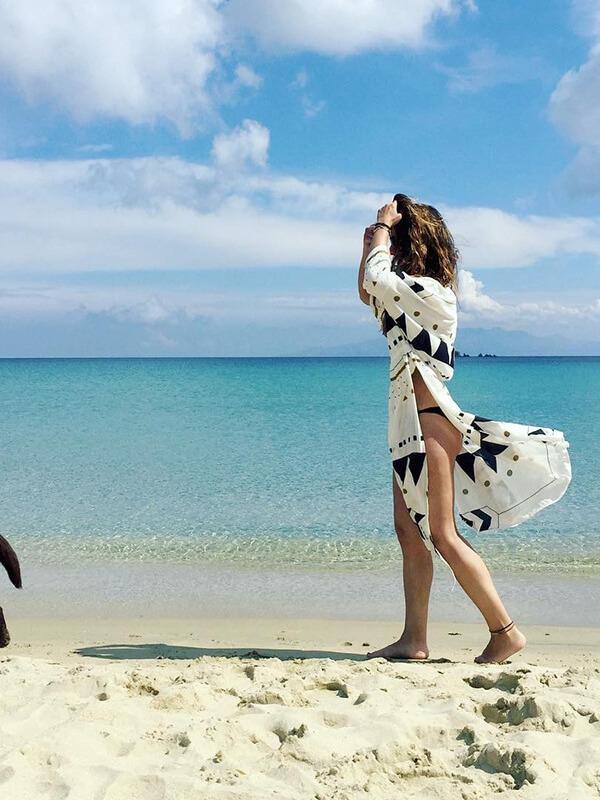 Beach Long Sleeve Chiffon Geometric Printed Cardigan - CHALIER