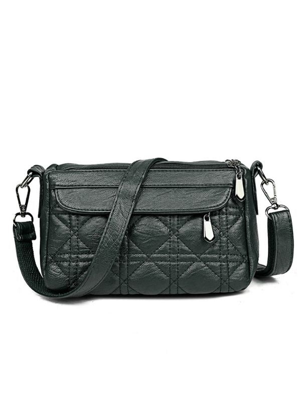 Ladies Double-Layer Large Capacity Diagonal Shoulder Bag Washed Soft Leather Pouch