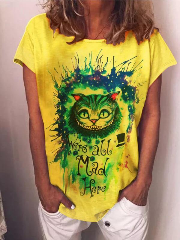 Ladies Painted Cat Print T-Shirt - CHALIER