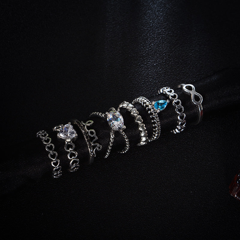 Female Design Hot Bohemia Rings Silver Heart Jewelry Set