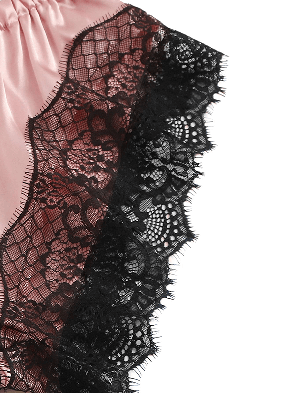 Women's Lingerie Set Floral Lace Trim Satin Pajamas with Robe Soft Nightwear