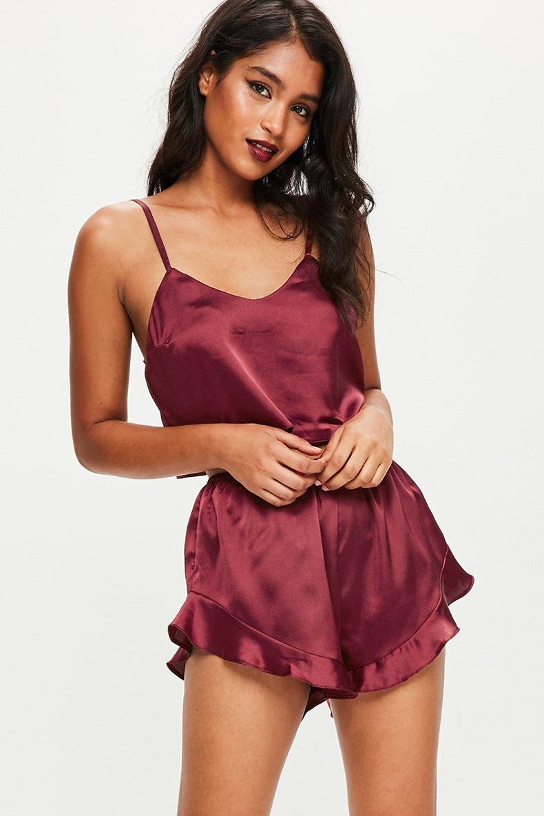 Women's Cami Pajama Set Camisole Sexy Lingerie Satin Nightwear Set with Shorts