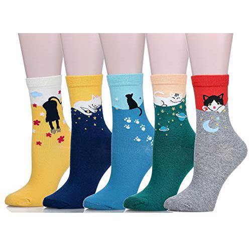 Womens Colorful Cute Cat Animals Fashion Crew Socks - CHALIER