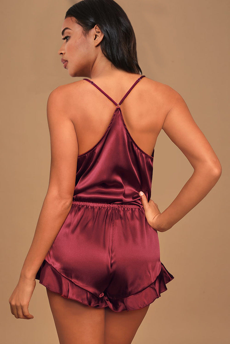 Women's Cami Pajama Set Camisole Sexy Lingerie Satin Nightwear Set with Shorts