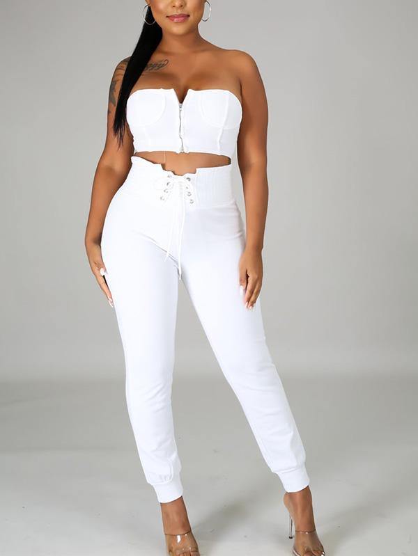 Women's Casual Sexy Strapless Tops and Pants Outfit Two Piece Set - CHALIER