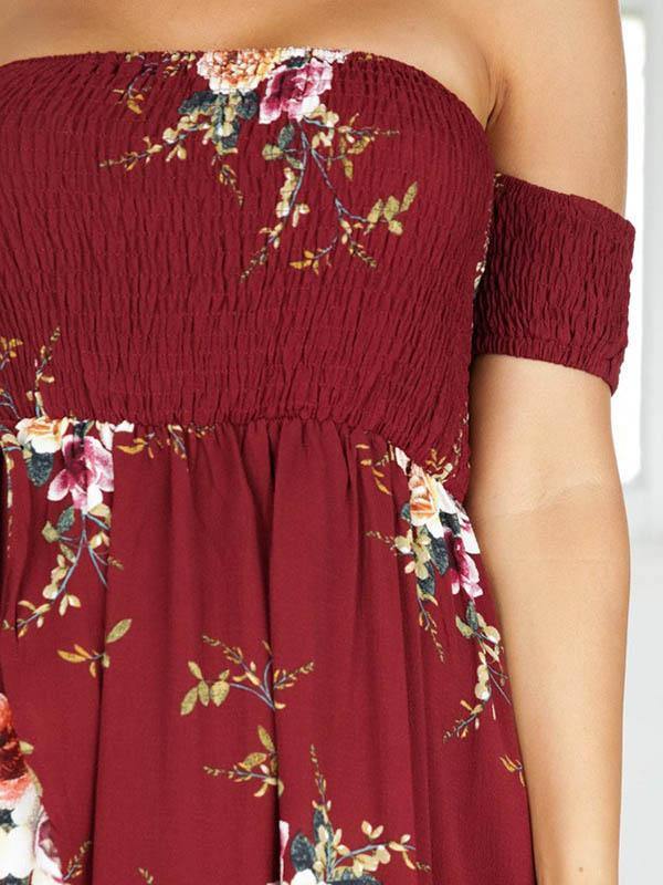 Women's Floral Printed Maxi Beach Dress Long Bohemian Split Tee Dress Plus Size - CHALIER