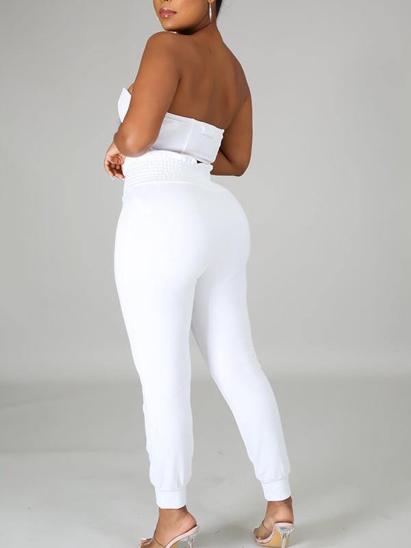 Women's Casual Sexy Strapless Tops and Pants Outfit Two Piece Set - CHALIER