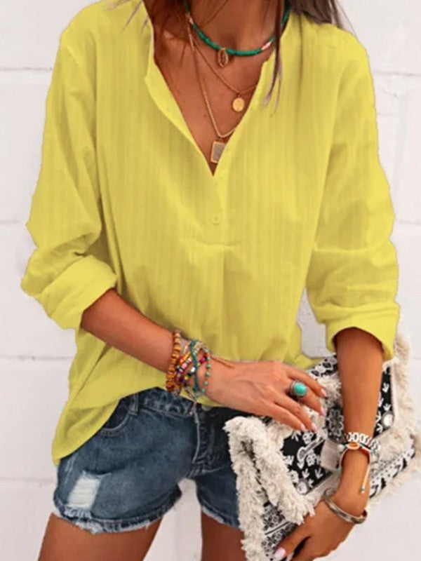 Women Casual Sipmle Solid Long Sleeve Blouse