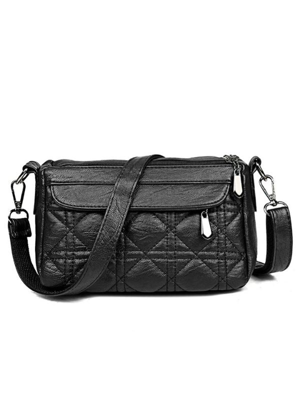 Ladies Double-Layer Large Capacity Diagonal Shoulder Bag Washed Soft Leather Pouch