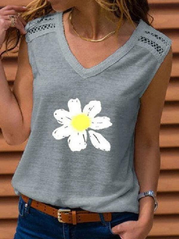 Women's V Neck Casual Sleeveless Top - CHALIER