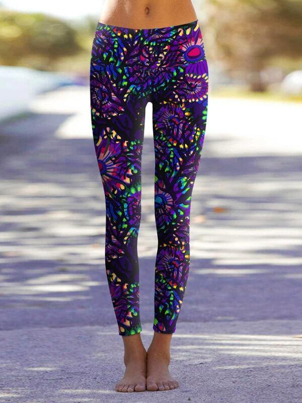 Women Floral Printed Details Leggings Yoga Pants - CHALIER