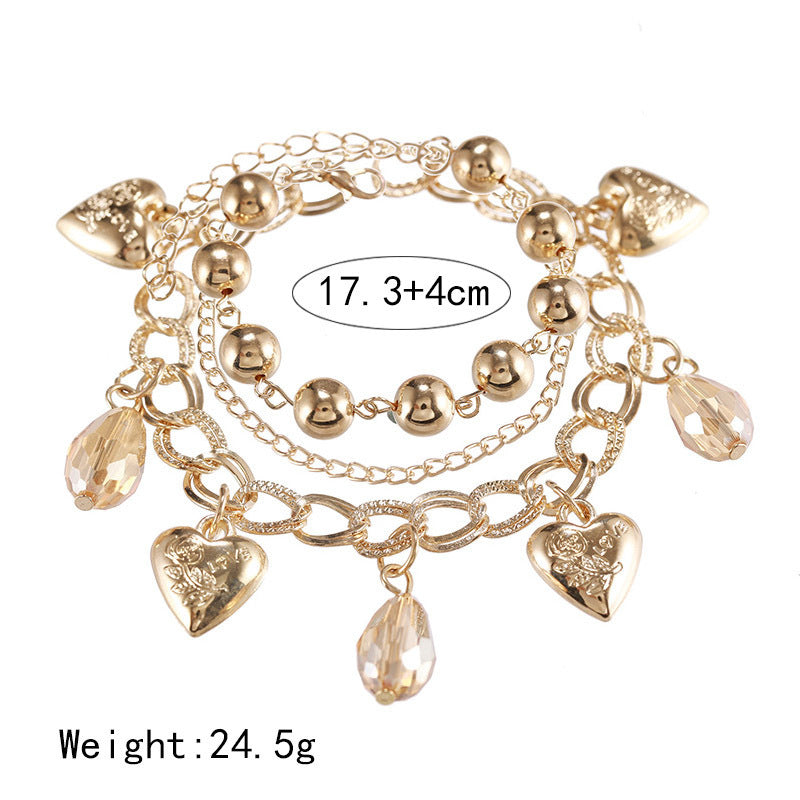 Female Fashionable Heart Drop Bracelets Design Layered Jewelry