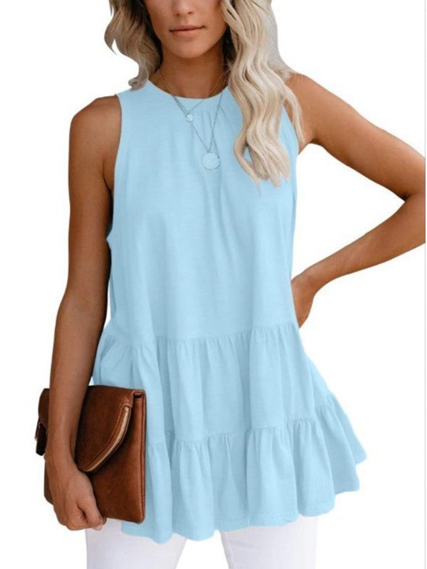 Women Solid Ruffle Hem Tank Top