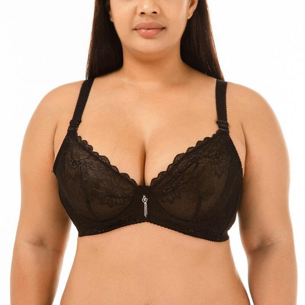 Women Lace Plus Size Non-Padded Undeewire Thin Bra - CHALIER