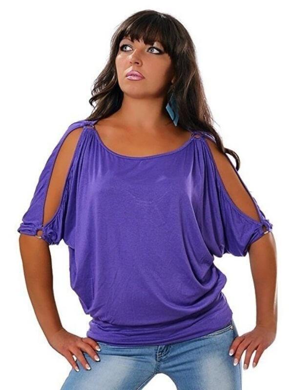 Women Cold Shoulder Round Neck Plus Size T-Shirt - CHALIER