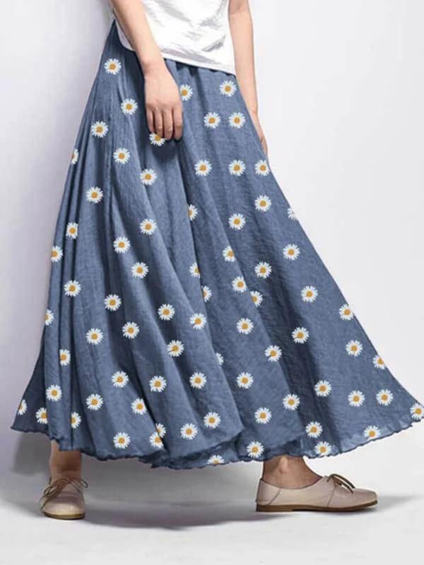 Chalier Natural Daisy Floral Print Chrysanthemum Skirt - CHALIER