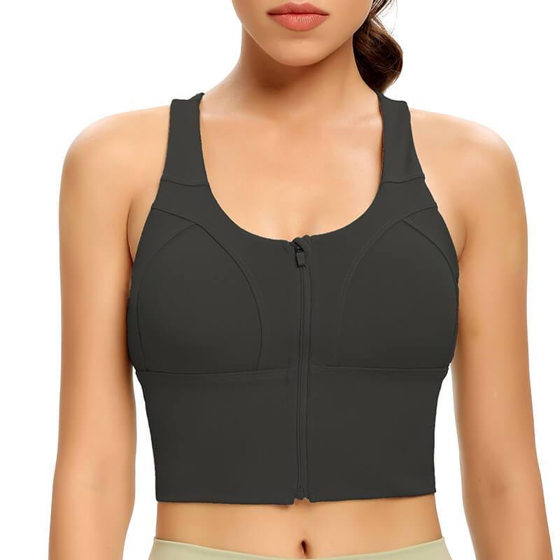 Womens Zip Front Sports Bra Wireless Bra Active Yoga Sports Soft Support Bra - CHALIER