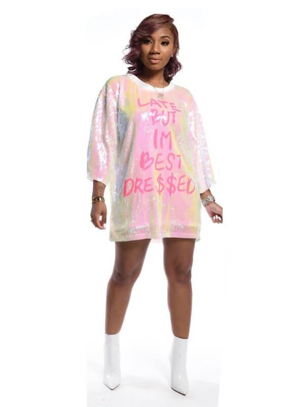 Women Sequin Loose Letter Printed Sweatshirt&Top - CHALIER