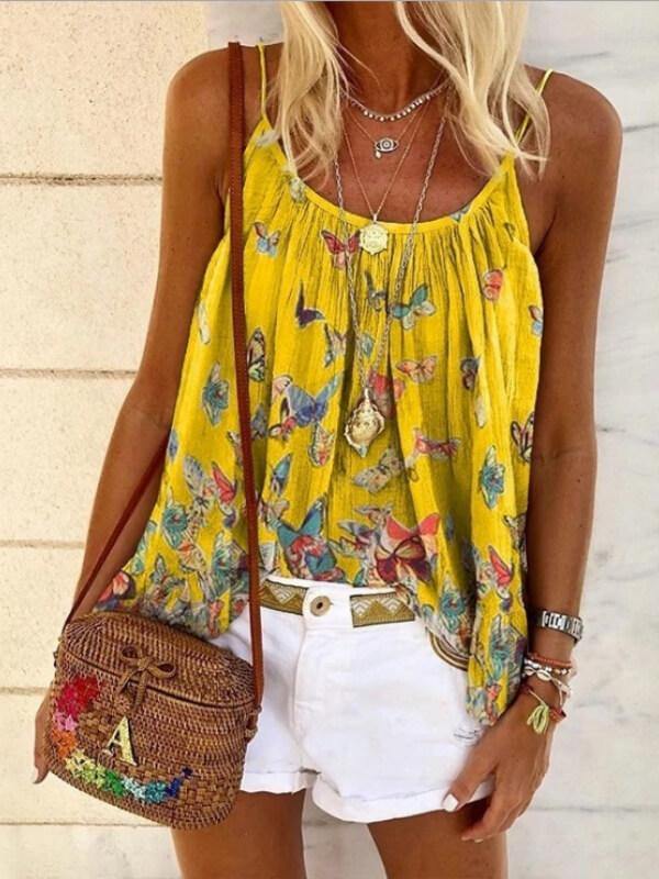 Women Butterfly Print Sleeveless Tank - CHALIER