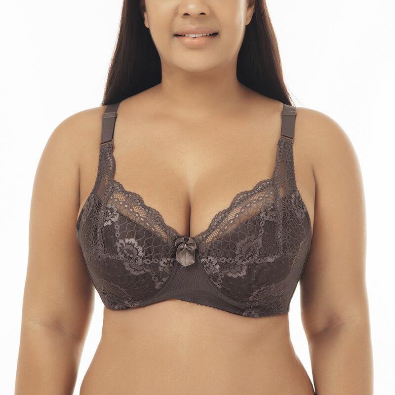 Women's Plus Size Lace Foral Full Coverage Underwire Push Up Bra - CHALIER