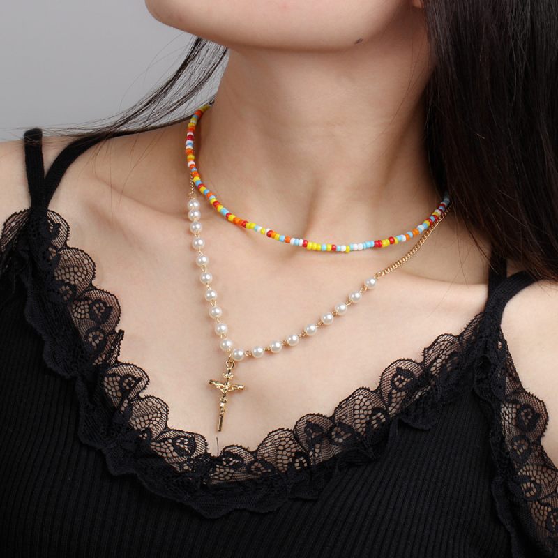 Female Hot Necklaces Women Gold Layered Cross Choker Jewelry