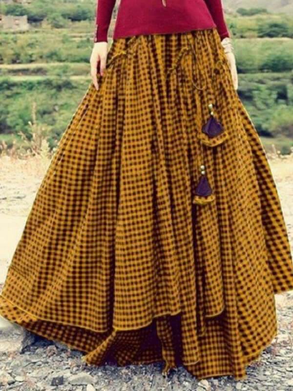 Chailer Casual Skirt Horizontal Stripes Slimming Gingham Skirts - CHALIER