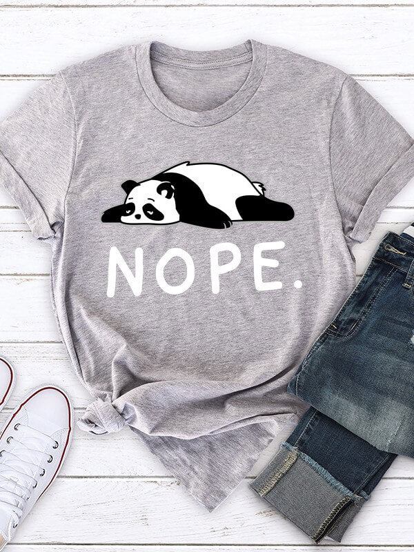 Women Panda Printed Short Sleeve T-Shirt