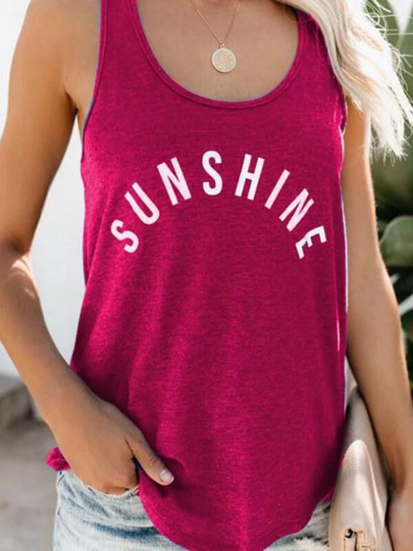 Ladies Crew Neck Letter Print Tank Top T-shirt - CHALIER