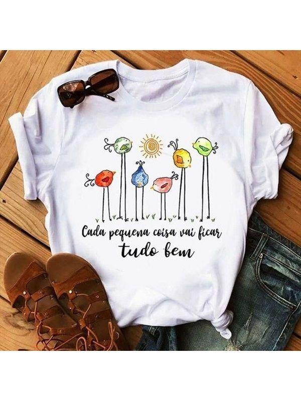 Crew Neck Casual Animal Print Short Sleeve Top - CHALIER