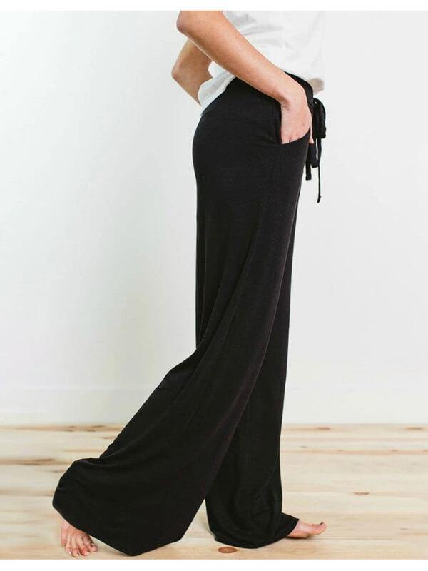 Women Comfy Pajama Pants Casual Stretch Pant Drawstring Palazzo Lounge Pants Wide Leg - CHALIER